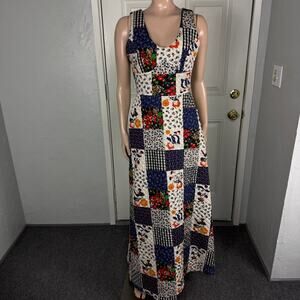 Vintage 70s Mr. Topper Women's Dress 9 Maxi Patchwork Print Quilted Cotton P3-8
